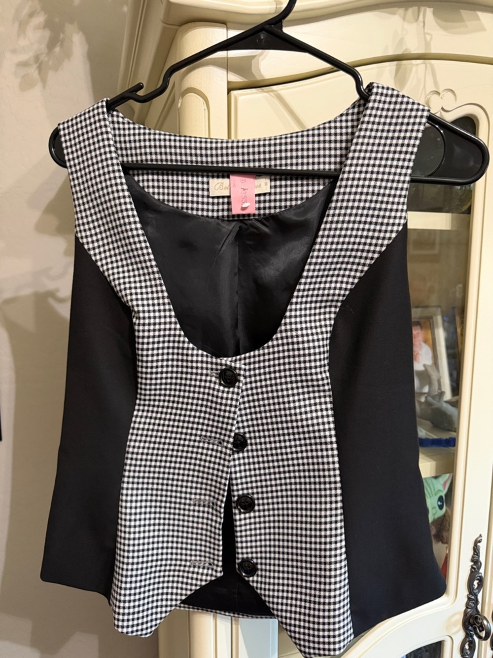 Black & White Gingham Button Vest